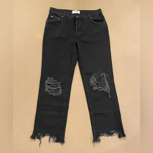 We The Free Distressed Cropped Jeans Button Fly Black Size 28